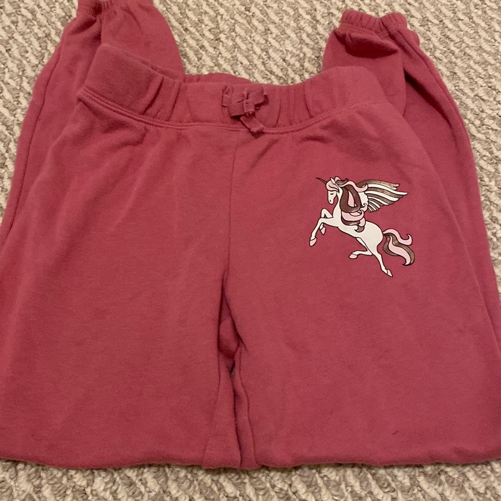 Childrens place kids sweatpants pink girls sz 7/8 w unicorn design